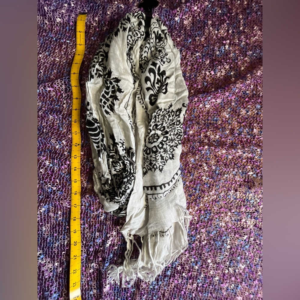 Elegant Black and White Floral Scarf